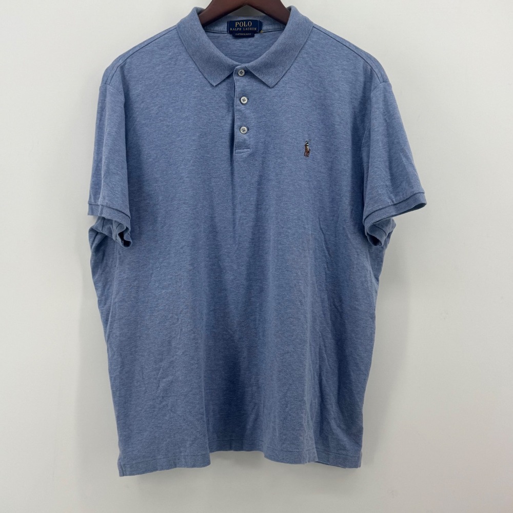 Polo Ralph Lauren Mens Custom Slim Fit Heather Blue Short Sleeve Polo Shirt